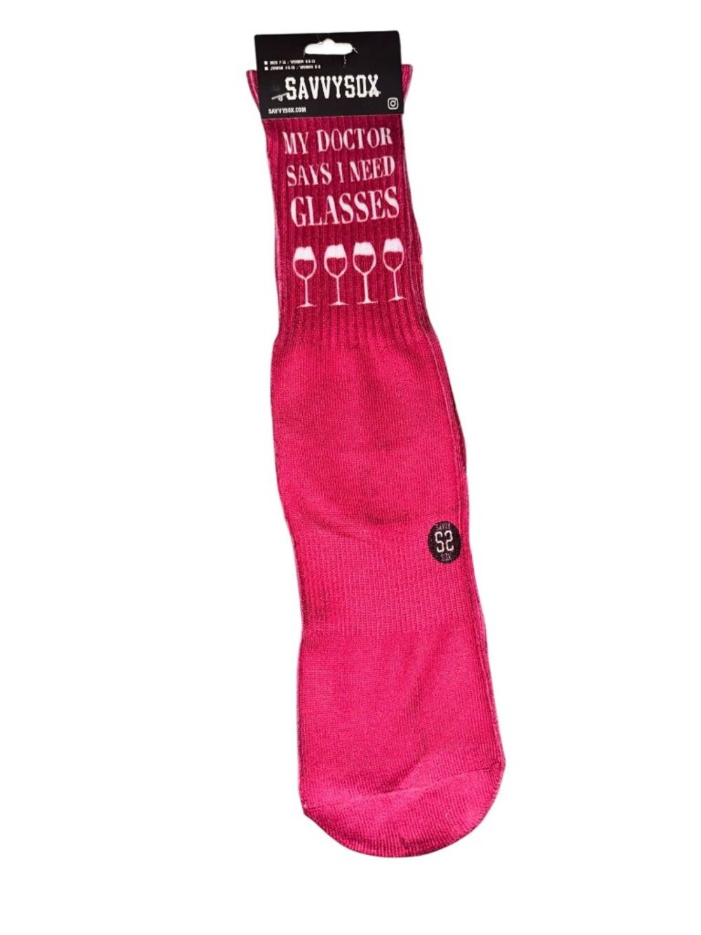 My Doctor Says I Need Glasses Funny Wine Socks By SavvySox Unisex Red & White
